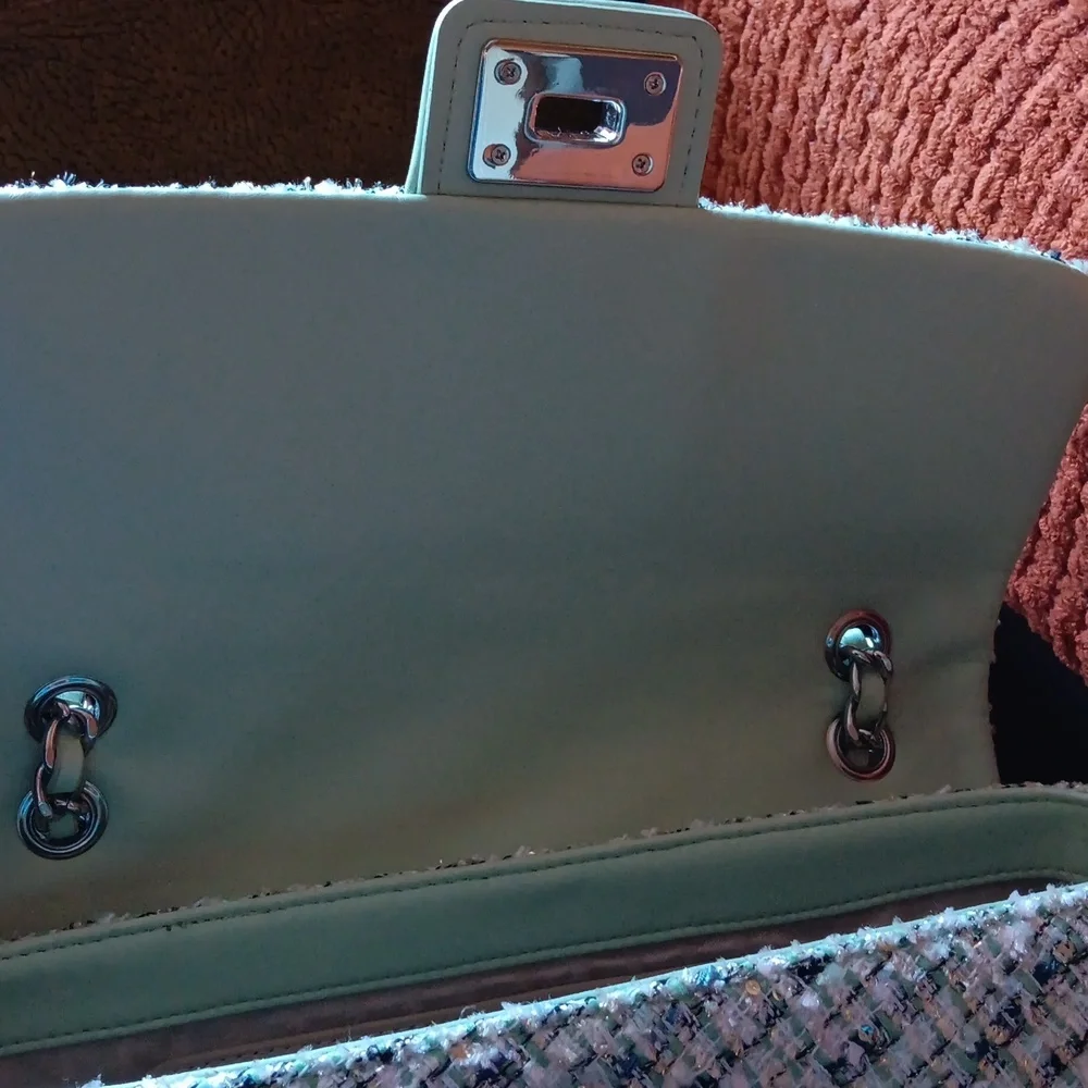 Karl Lagerfeld Paris Tweed Shoulder Bag in Mist Green - Picture 9 of 14